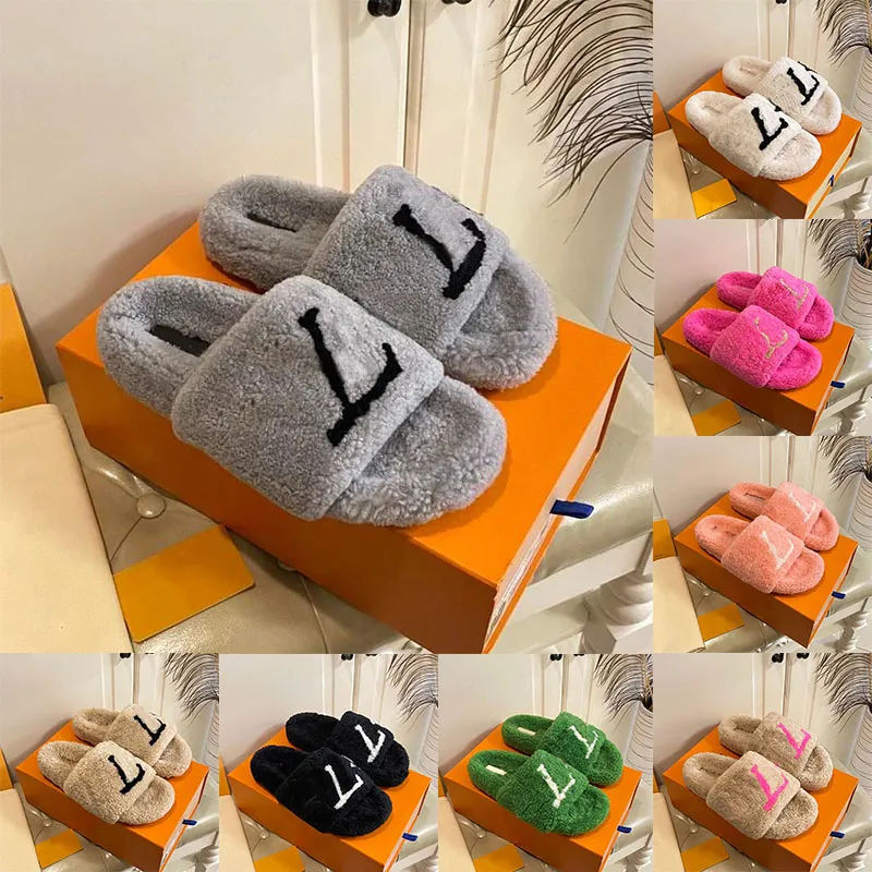 Famosos pares marca feminina designer chinelos peludos slides de pele conforto mule sapatos macios deslizamento na nuvem branco preto rosa verde fuzzy sliders para meninas plataforma chinelo