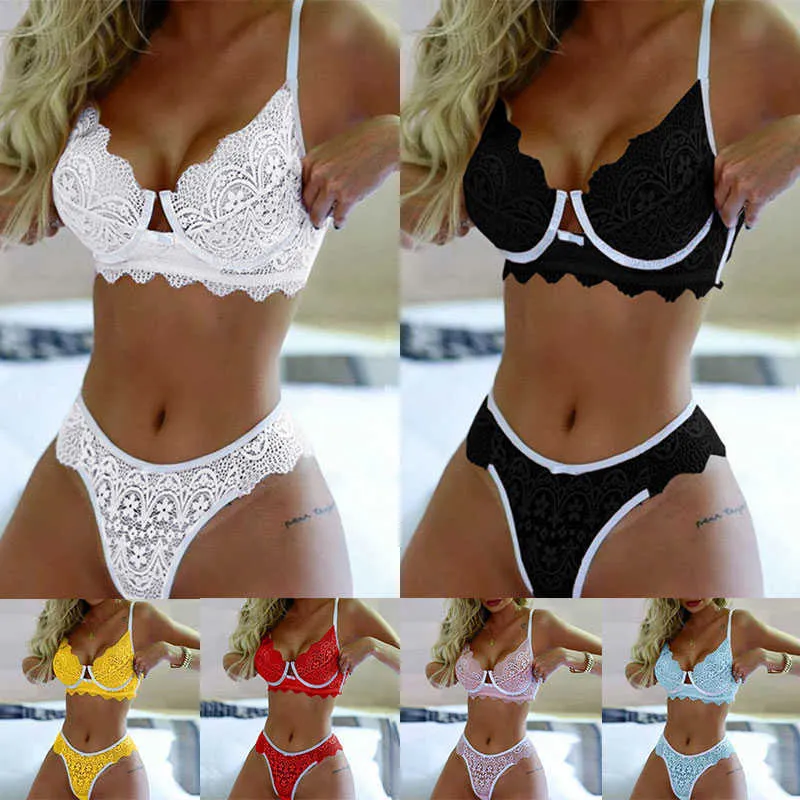 Sexy Set Sexy Women Bra Set Lace Lingerie Nightwear Thong Female Lace Up Erotic Panties Costumes Charming Patchwork Underwear 230808