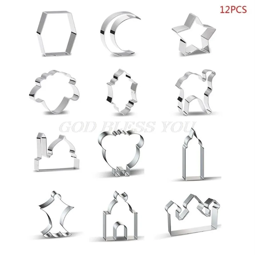 12 stuks Eid MubarakRamadan Cookie Cutters DIY Moon Star Biscuit Cutters Cakevorm Bakken Tools Ramadan Kareem Party Decor T200703265K