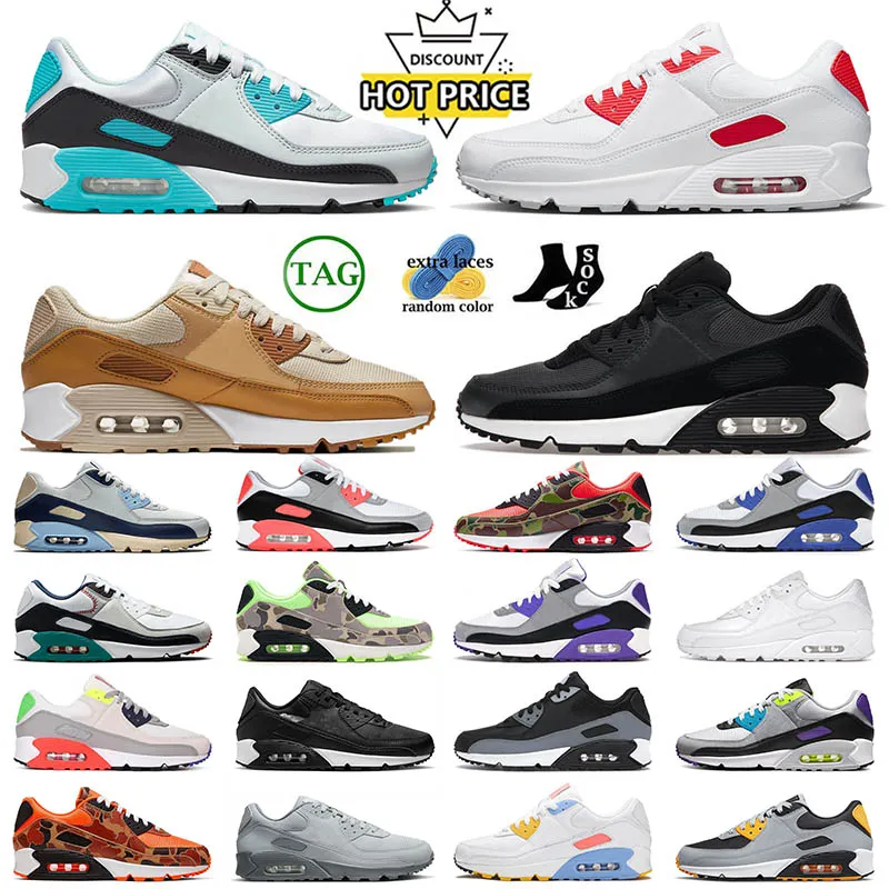 Designer Sports 90 Running Outdoor Shoes Sneakers Big Size 12 Teal Nebula White University Red Caramel Infrared OG 90s Mens Women Trainers 36-46 EUR