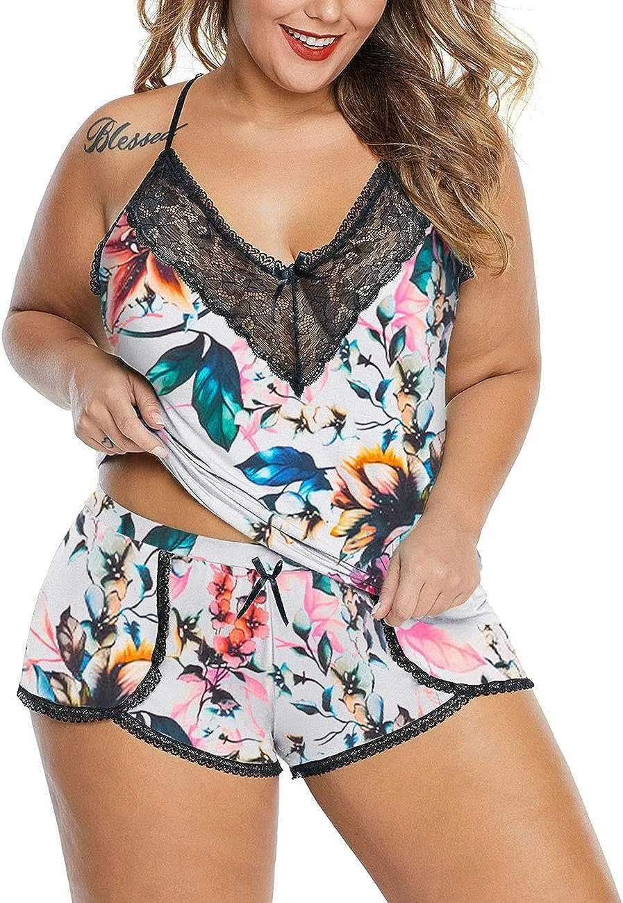 セクシーなパジャマXakalaka Women's Plus Size Pajama Strap Shorts Set Pajamasセクシーなレース下着Pajamaslf230908