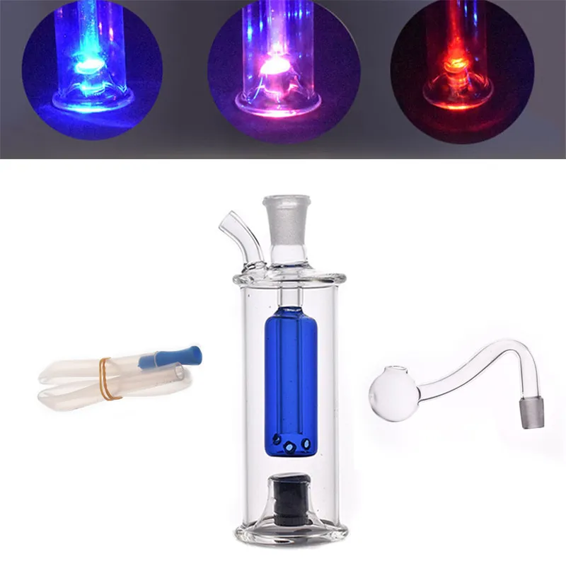 En gros 10mm femelle verre eau dab plate-forme pétrolière bong led changement de couleur barboteur narguilé avec bol et tuyau en silicone paille