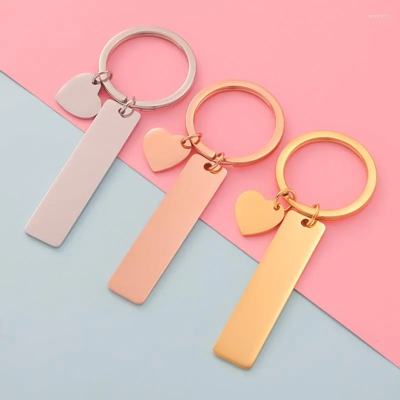 Porte-clés Fnixtar 10pcs coeur barre porte-clés en acier inoxydable anti-perte porte-clés nom date coordonnée laser gravé bijoux personnalisés