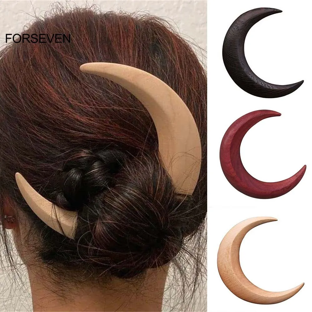 Wooden Moon Hair Stick Elegant Hair Fork For Wedding, Ramadan