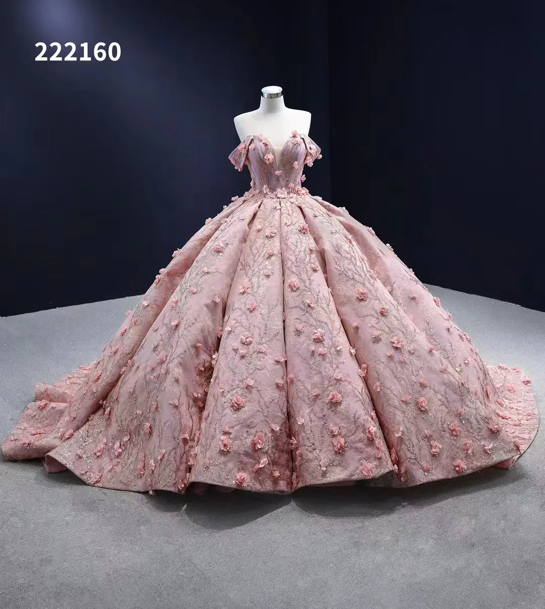 Цветочные вечерние платья Розовое бальное платье с открытыми плечами Милые женские платья SM222160
