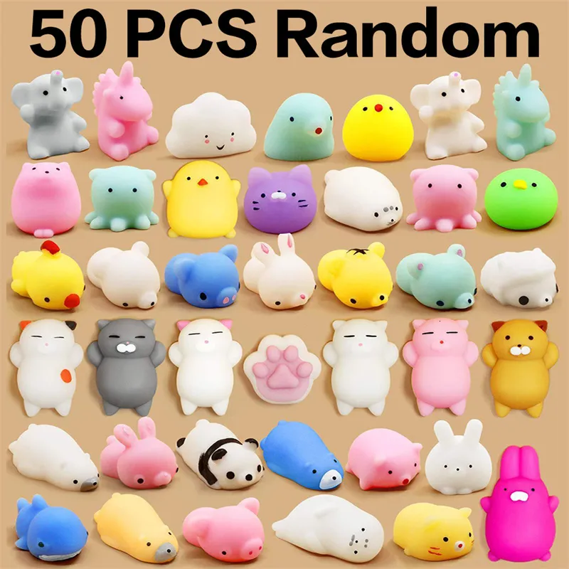 Zabawa dekompresyjna 50-5pcs Mochi Squishies Kawaii Anima Squishy Toys for Kids Antistress Ball Squeeze Favors Stress Relief Toys na urodziny 230907