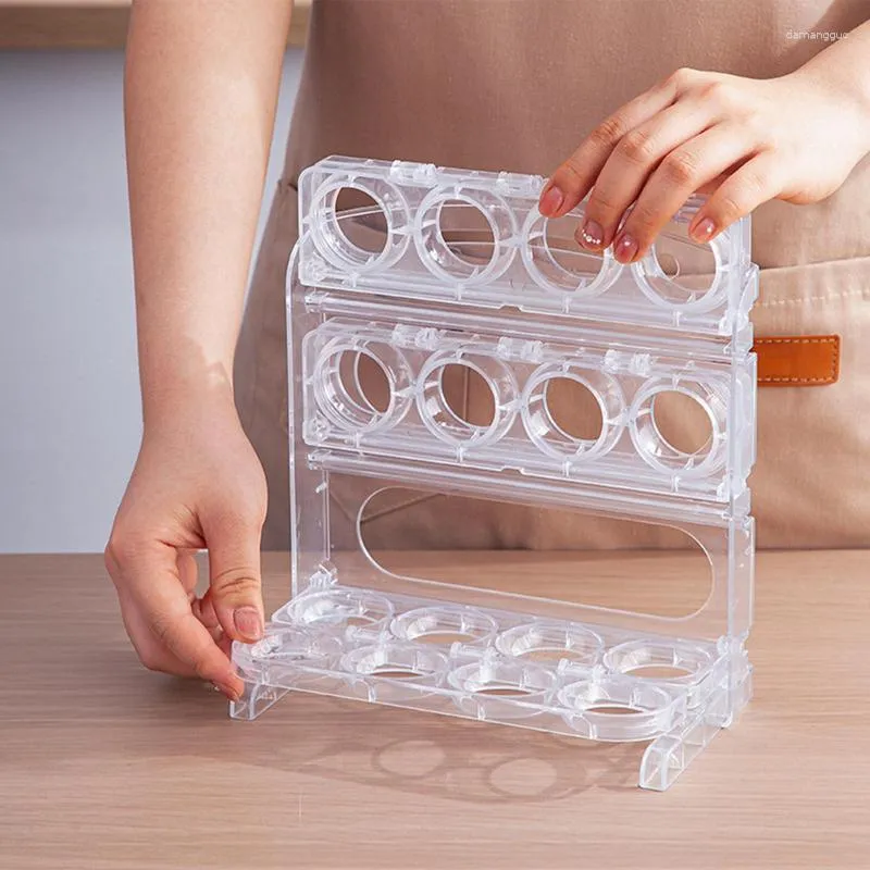 Aufbewahrungsflaschen Eierhalter für Kühlschrank 3-lagiger Kühlschrank Automatische Rollbox Frischhaltekorb Knödelregal Kunststoff