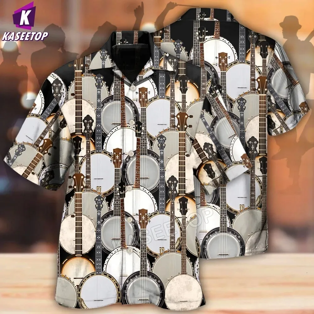 Men's Casual Shirts Banjo Music Unisex Breathable 3D Print Trendy Cool Fashion Hawaiian Beach Party Tops Short Sleeves Summer 230907