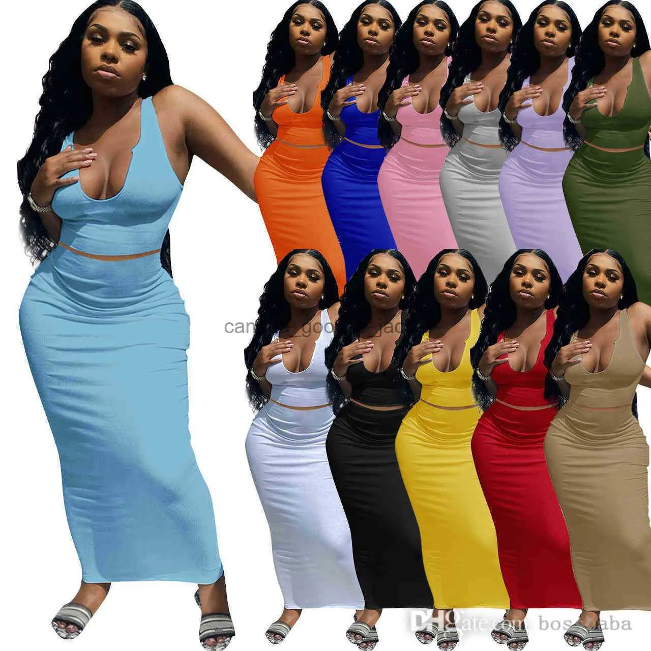 Faldas Disenadores Vestido Maxi Vestidos Largos Para Mujer Cuello En U Sin Mangas De Punto Largo Ajustado Sexy Negro Blanco Conjunto De Dos Piezas Club Wear Falda L230908 De 5 59 DHgate