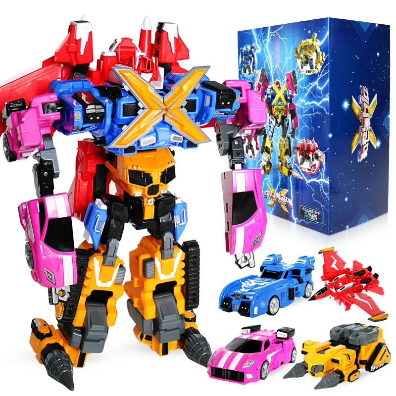 Action Toy Figures 4pcsset Mini Force Transformation Robot Jouets Figurines MiniForce X Simulation Voiture Avion Déformation Mini Agent Jouet 230908