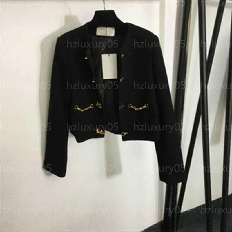 Designer-Jacke für Damen, luxuriöser Mantel, Hardware-Kettenknopf, hübsche langärmelige Tweed-Jacken, modische und elegante kurze schwarze Mäntel, Damenjacke