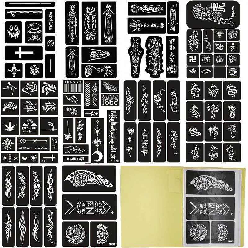 Other Permanent Makeup Supply 97 PCS 10 Pages A4 Size Monkey D Luffy Airbrush Stencils for Painting Taoist Spells Temporary Tattoo Stencil Henna Stickers 230907