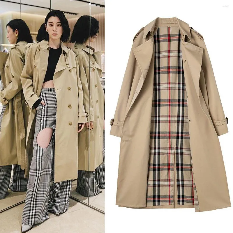 Trenchs de femmes automne haute couture rue femmes kaki vêtements d'extérieur femme classique le long manteau