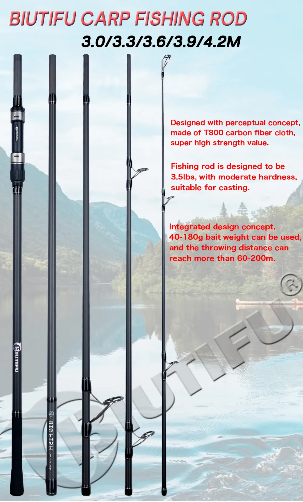 Boat Fishing Rods BIUTIFU BIGFISH Carp Rod 4542393630m T800 Carbon