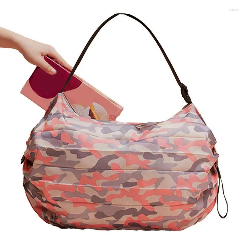 Sacs de rangement pliant sac à provisions réutilisable épicerie pliable en nylon fourre-tout voyage plage grande capacité bagage à main pour