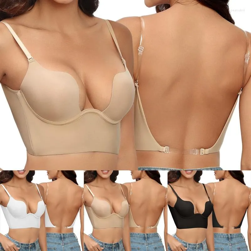 Sexy Invisible Bra With Transparent Straps Deep U Plunge, Backless