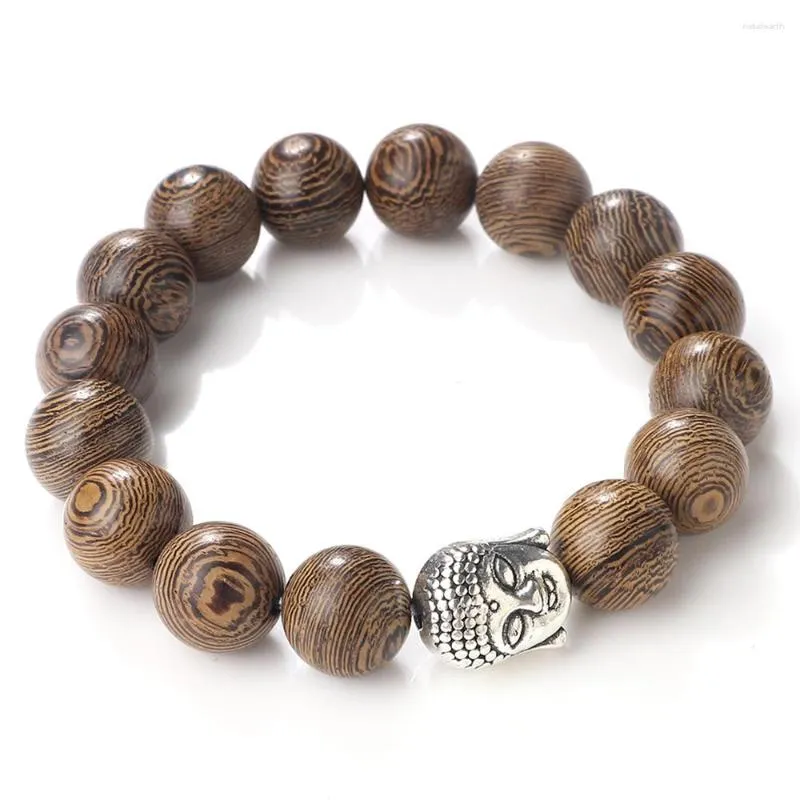 Strand 8 10 12MM Bracelet de perles en bois pour hommes femmes Bouddha Tête Charme Bracelets Yoga Élastique Distance Bracelets Bijoux Ami Cadeaux