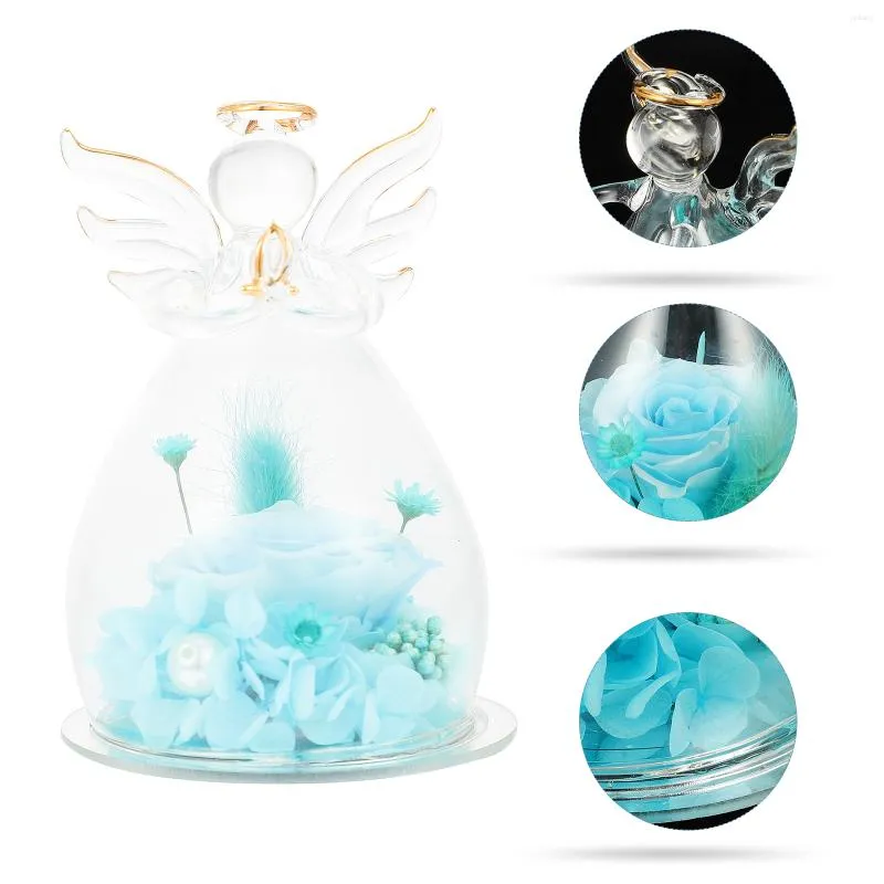 Decorative Flowers Little Angel Eternal Flower Glass Wing Cover Display Tablescape Decor Figurine Desktop Dome