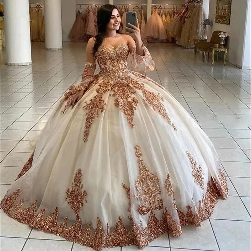 3D Flora Sweetheart Quinceanera Robes Hors Épaule Appliques Fleurs Doux 15 Anniversaire Princesse Robes De Soirée Robes De 15 Anos Robe De Bal 07