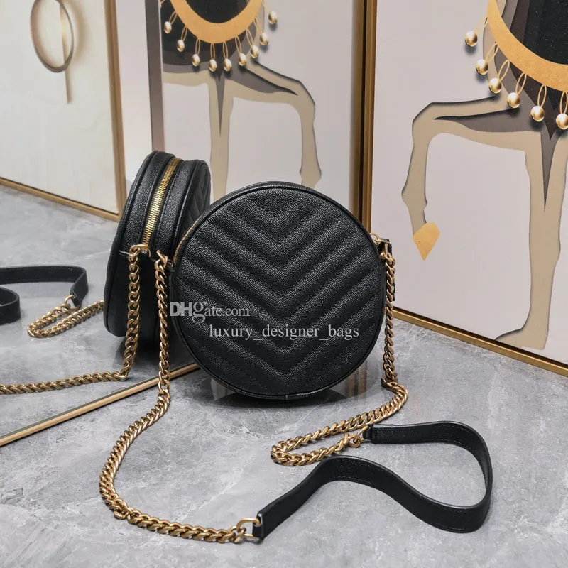 Caviar Leather Designer Shoulder Bag Vinyle Cute Mini Round Bags Women Crossbody Bag Classic Chain Flap Handbags Fashion Cross Body Purse Vintage Luxury Handbag