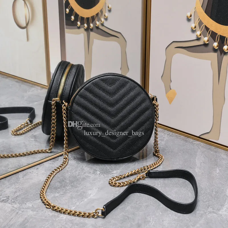 Kaviaarleer Designer Schoudertas Vinyle Leuke Mini Ronde Tassen Dames Crossbody Tas Klassieke Handtassen Met Keten Flap Mode Crossbody Portemonnee Vintage Luxe Handtas