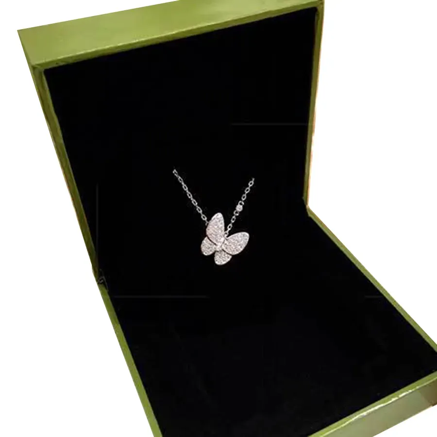 Luxus-Halskette, Designer-Schmuck, zwei Halsketten mit Schmetterlings-Anhänger für Damen, Diamant-Muschel, Edelstahl, Platin, Hochzeitsgeschenk G2309911PE-3