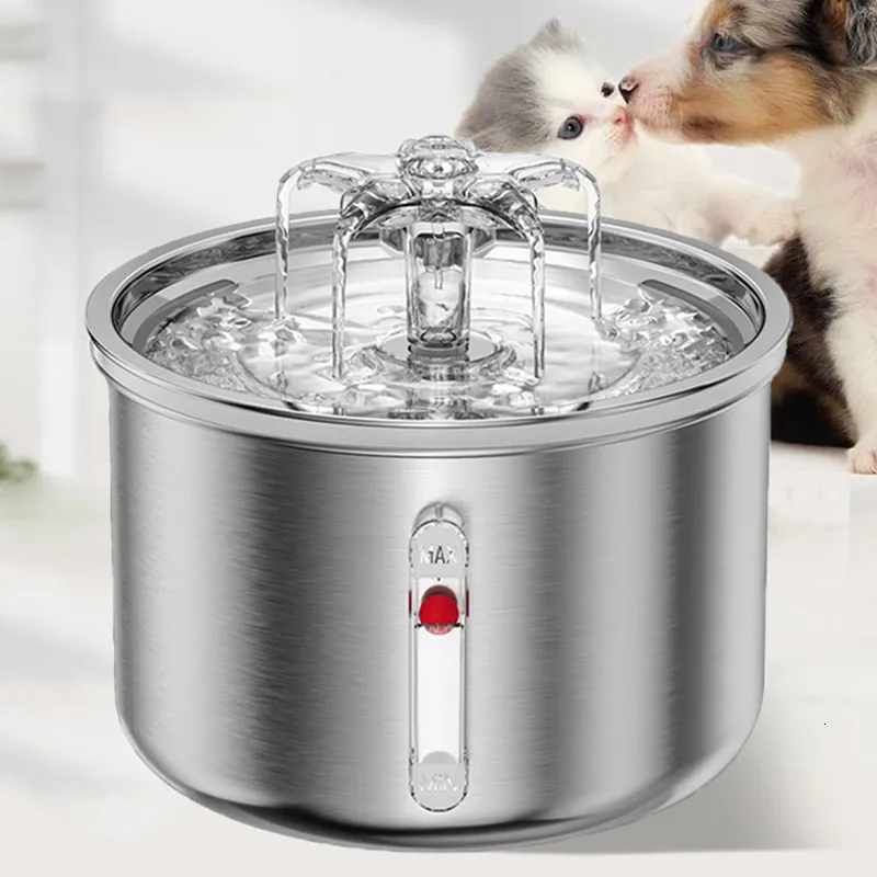 Cat Bowls Feeders Pet Water Dispenser Stainless Steel Fully Automatic Floret Fountain Quiet Pump With Sensor 230907