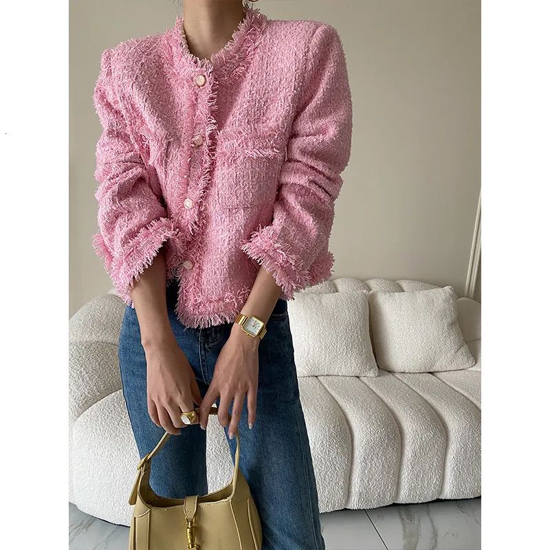 Pink Fringe Fur Shoulder Pad Tweed Matalan Ladies Jackets Blazer Boucle Crop Coat For Spring 230908 From Huan03 47.47 DHgate.Com