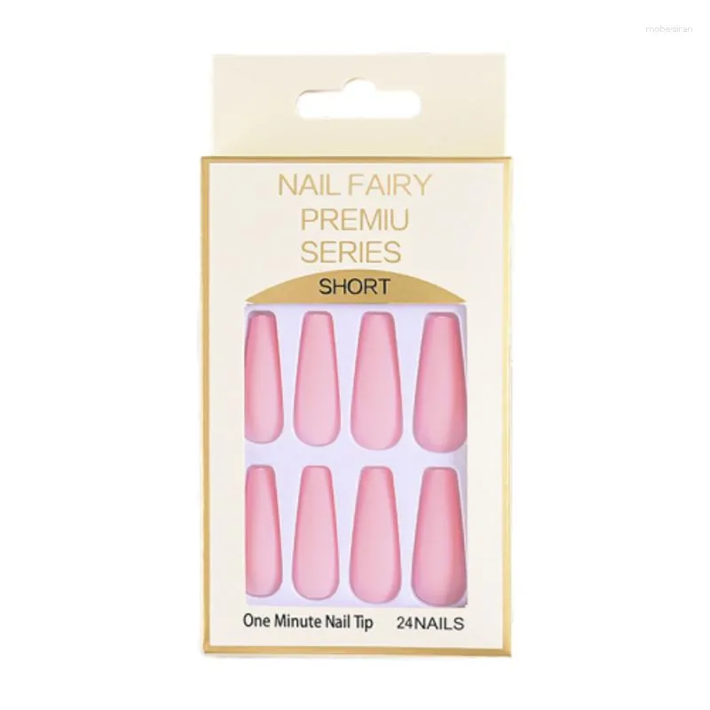 Faux ongles Style doux Ballet portable rose pâle mat couverture complète pointes d'ongles presse sur 24 pièces cercueil long