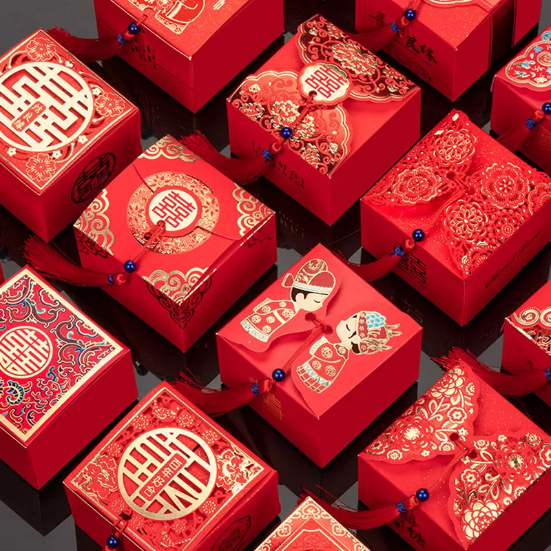 Other Event Party Supplies 50pcs Creative red Chinese style Candy Boxes wedding gifts for guests mariage Paper Chocolate packaging box boite gateau mariage 230907