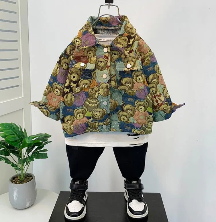 kinderen designer jeansjasje jongen lente herfst beer Borduren spijkerjassen kinderjas