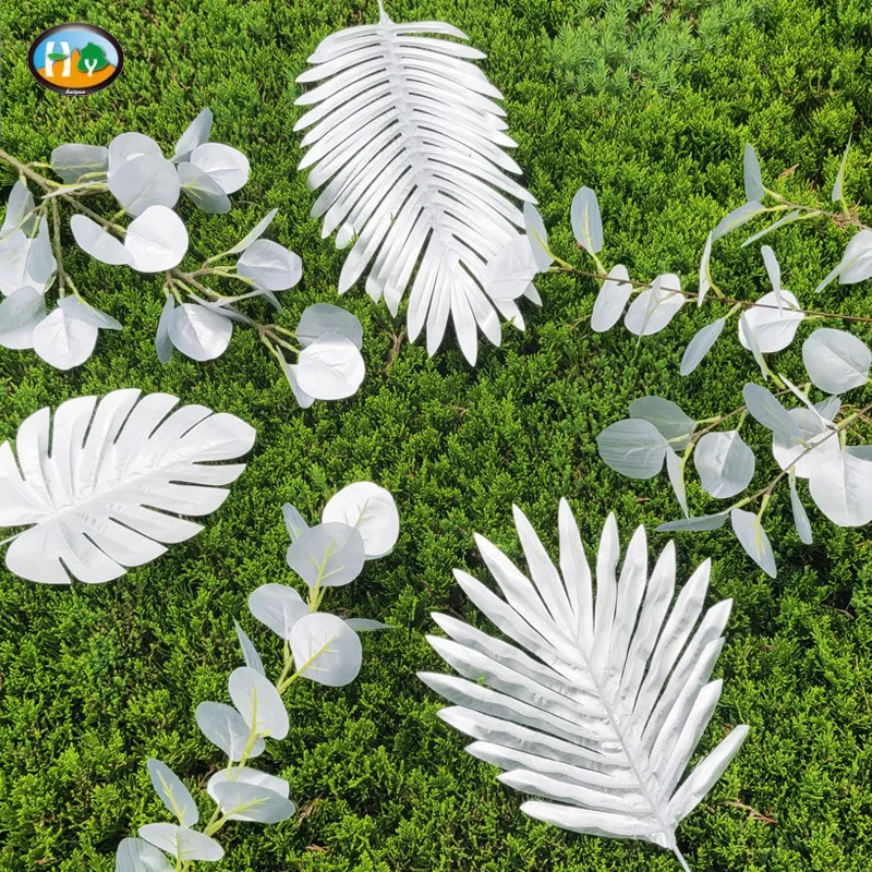 5/10/20pcs of Artificial Plant Silver Palm Leaves Monstera Hawaiian Summer Tropical Party Decoration Wedding Birthday Home Decor