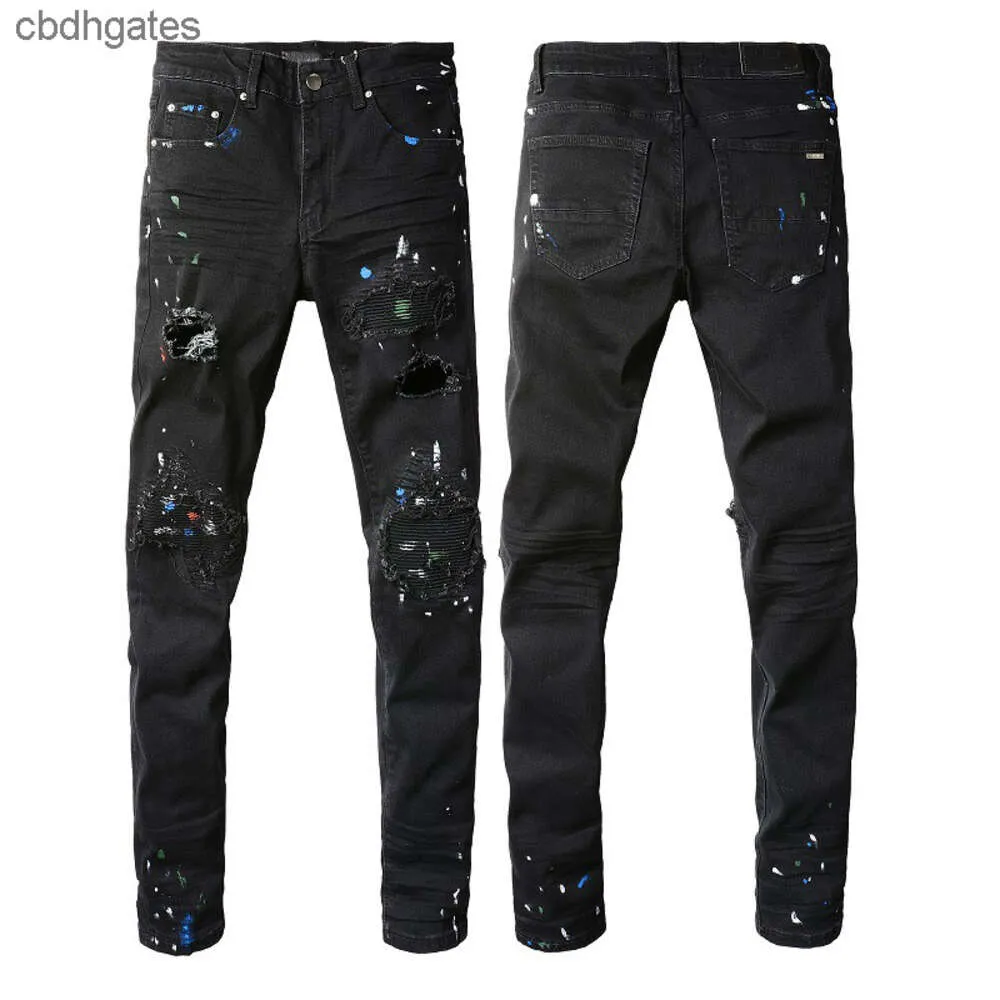 Hommes Demin 2023 Jeans Heavy Jean Mode Lavé Perforé Amiirii Haute Qualité Artisanat En Cuir Violet Rbv1