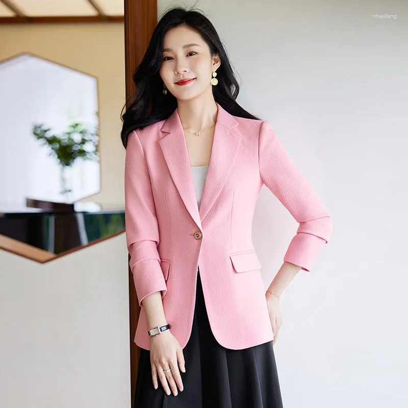 Frauen Anzüge Koreanische Mode Mantel Blazer Frauen 2023 Büro Dame Tops Langarm Rosa Herbst Kleidung OL Jacke