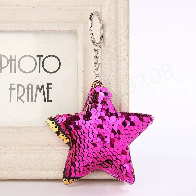 Shiny Sequins Stars-shaped Keychains Cute Colorful Star Pendants Keyrings Fashion Women Bag Hanging Accessories Party Gifts