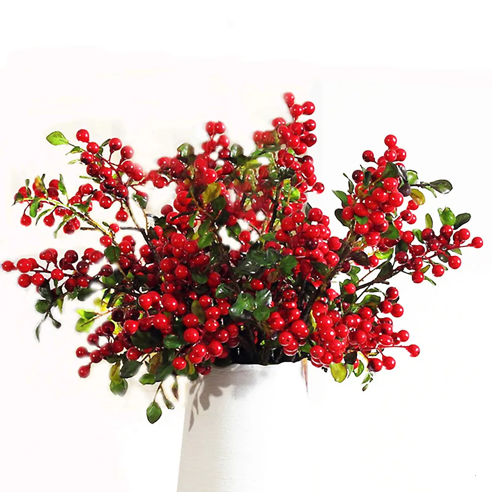 Artificial Plants Blueberry Fruit Berry Bean Bouquet Branch Faux Flower Fake Trees Berry Home Office Plant Decoration 45cm 6PCS