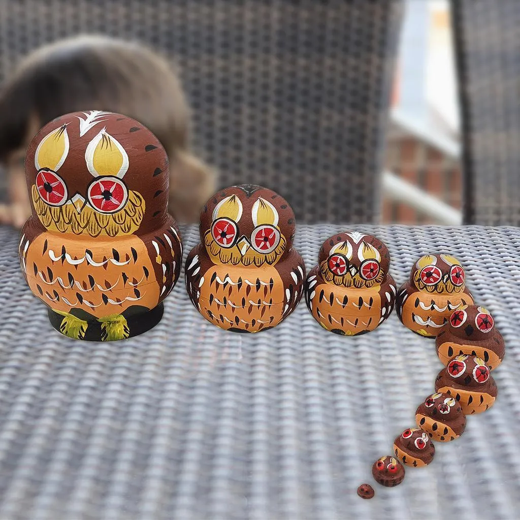 10x Russian Matryoshka Owl Stacking Dolls for Home Decoration Kids Gifts