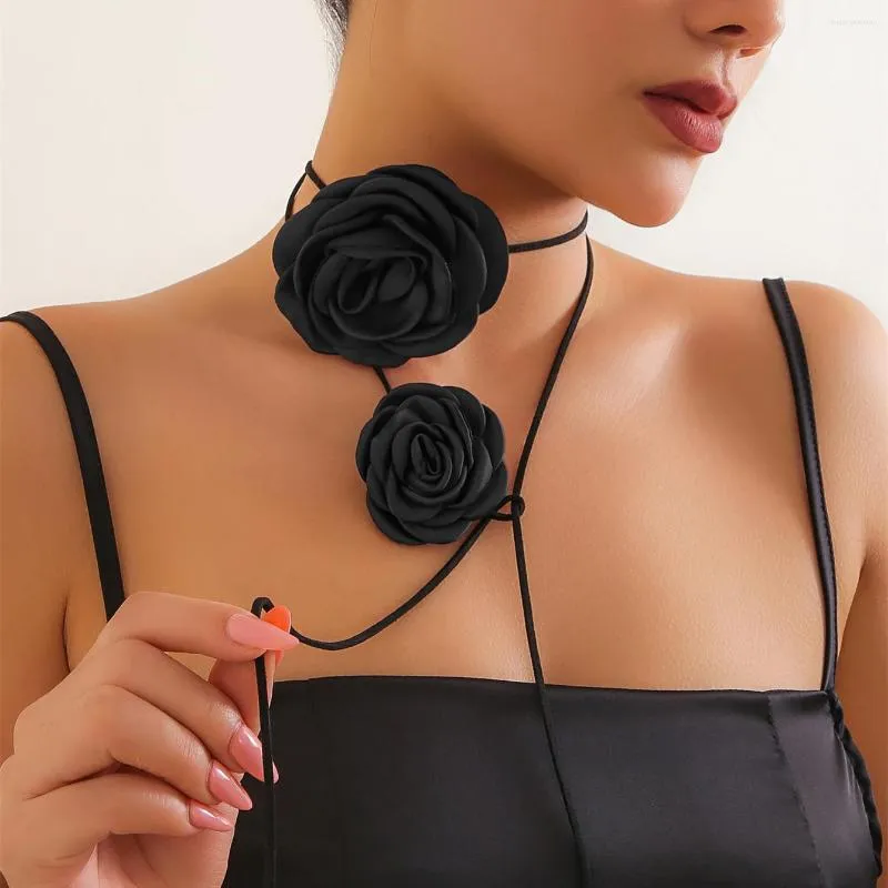 IngeSight.Z 2 Teile/satz Elegante Große Rose Blume Halskette Frauen Gothic Koreanische Samt Lange Seil Einstellbare Schlüsselbein Kette