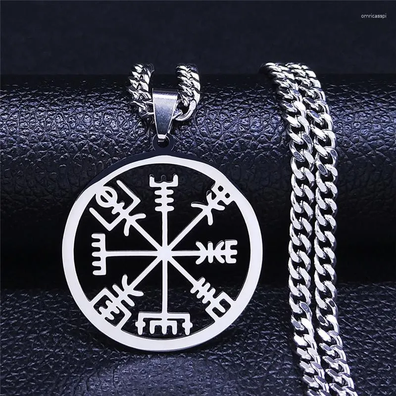 Pendant Necklaces Viking Vegvisir Compass Chain Necklace Men Stainless Steel Nordic Runes Odin Statement Celts Ethnic Jewelry N3048S05