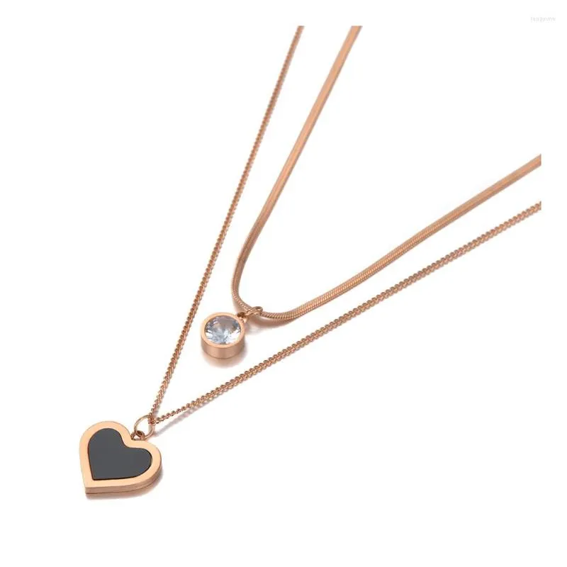 Pendanthalsband Rose Gold Trendy Acrylic Heart Necklace For Women rostfritt stål CZ Crystal Chain Choker N20145