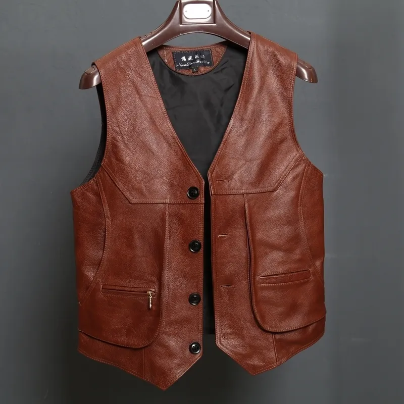 Herenvesten BONJEAN Collectie Leer Motorvest Heren Slim Fit Echte Bruine Koe Echt Vest Bikers Maat L8XL 230908