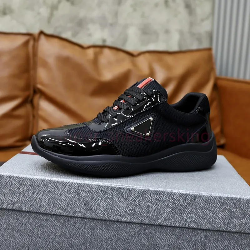 New Designer Shoes Men Runner Trainers America Cup Leather Sneakers Leather Flat Trainers Black White Red Mesh Lace-up Casual Shoes size 38-46 With box