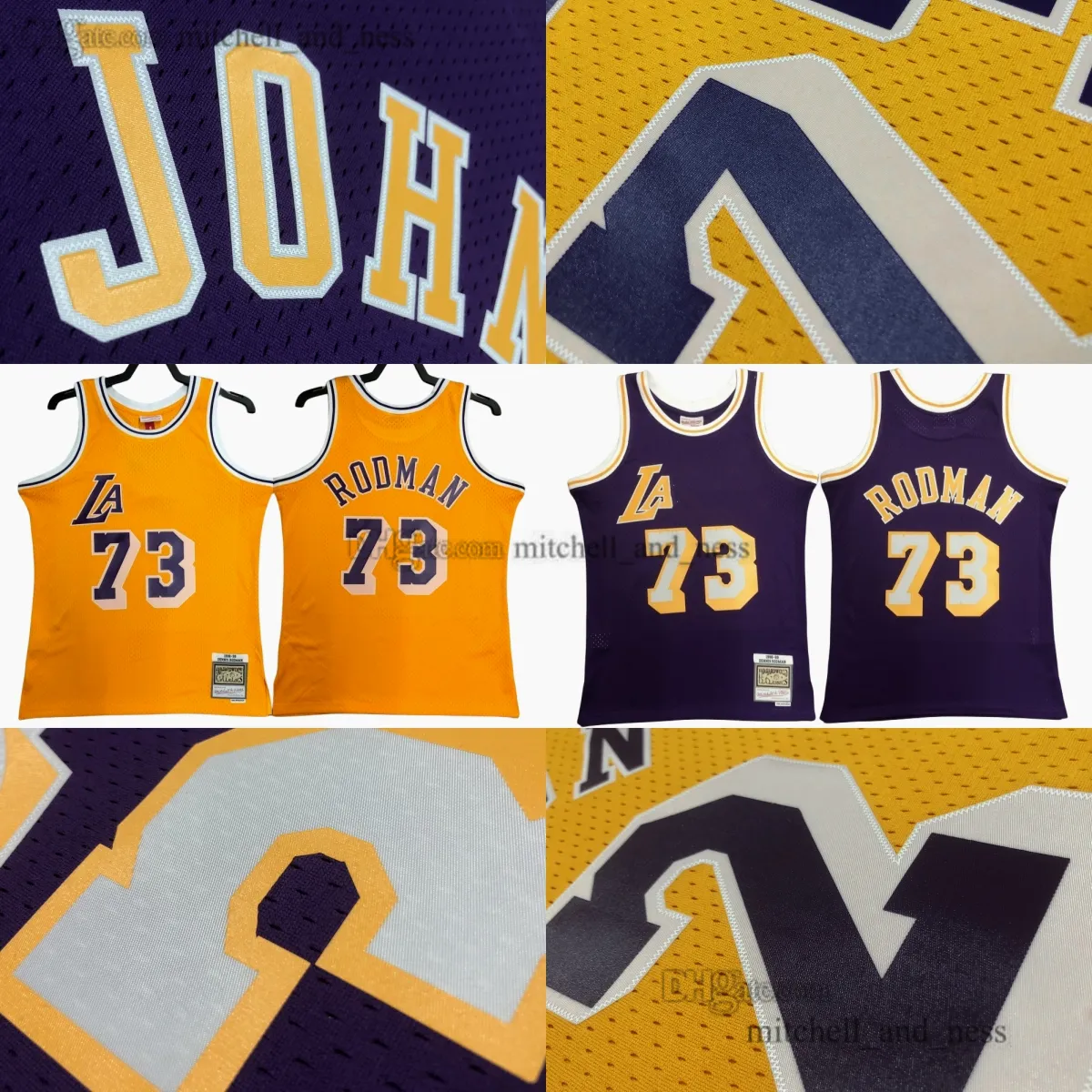 Mitchell e Ness 1998-99 Basquete 73 Dennis Rodman Jersey Retro Amarelo Roxo Camisa Masculina Clássica Respirável Camisa Esportiva