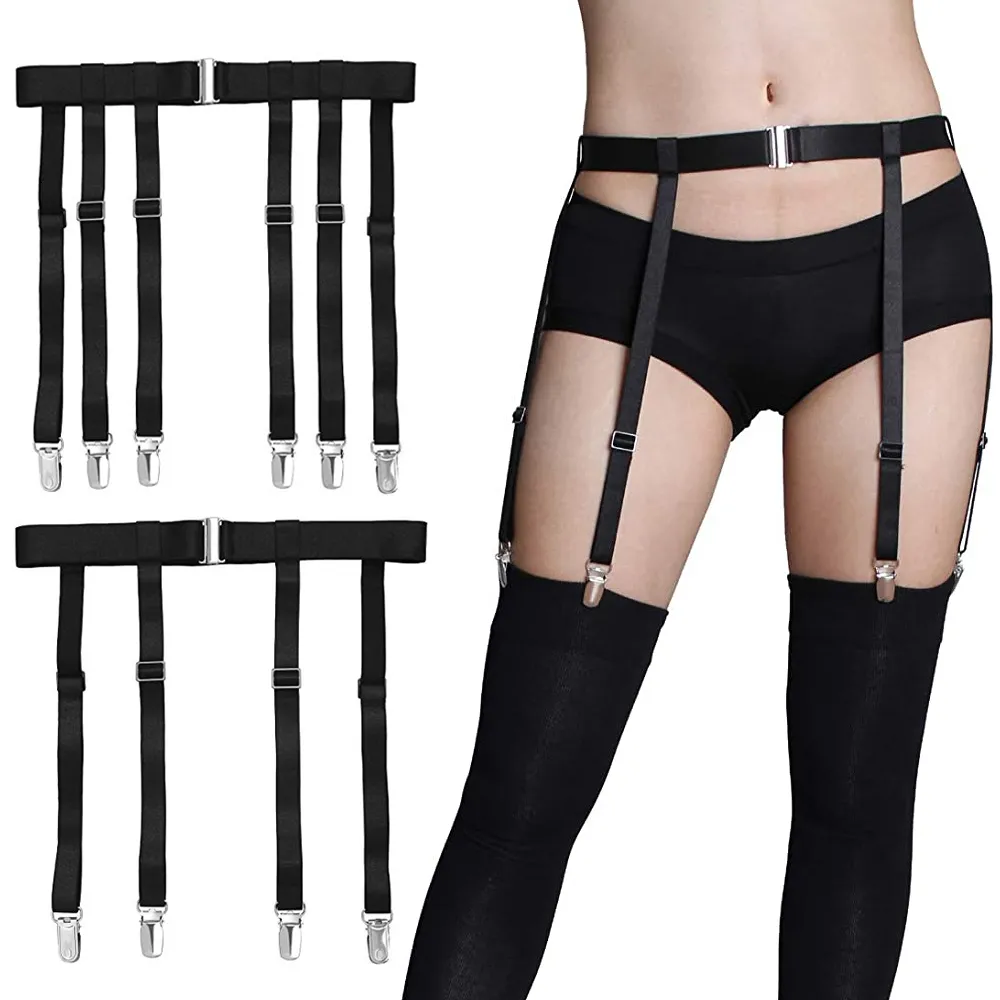 Bretelles Noir Simplicité Sexy Jarretière Ceinture pour Femmes Cuisse Haute Bas Réglable Élastique Jambe Chaussette Bretelles Ceinture Clips En Métal 230907