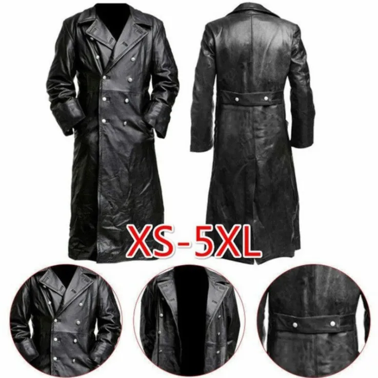 Similicuir pour hommes, uniforme militaire classique allemand de la seconde guerre mondiale, manteau d'officier en cuir véritable noir, 230907