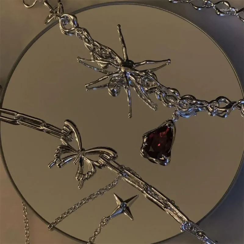 Choker Necklaces For Women: Silver Chain with Red Crystal
