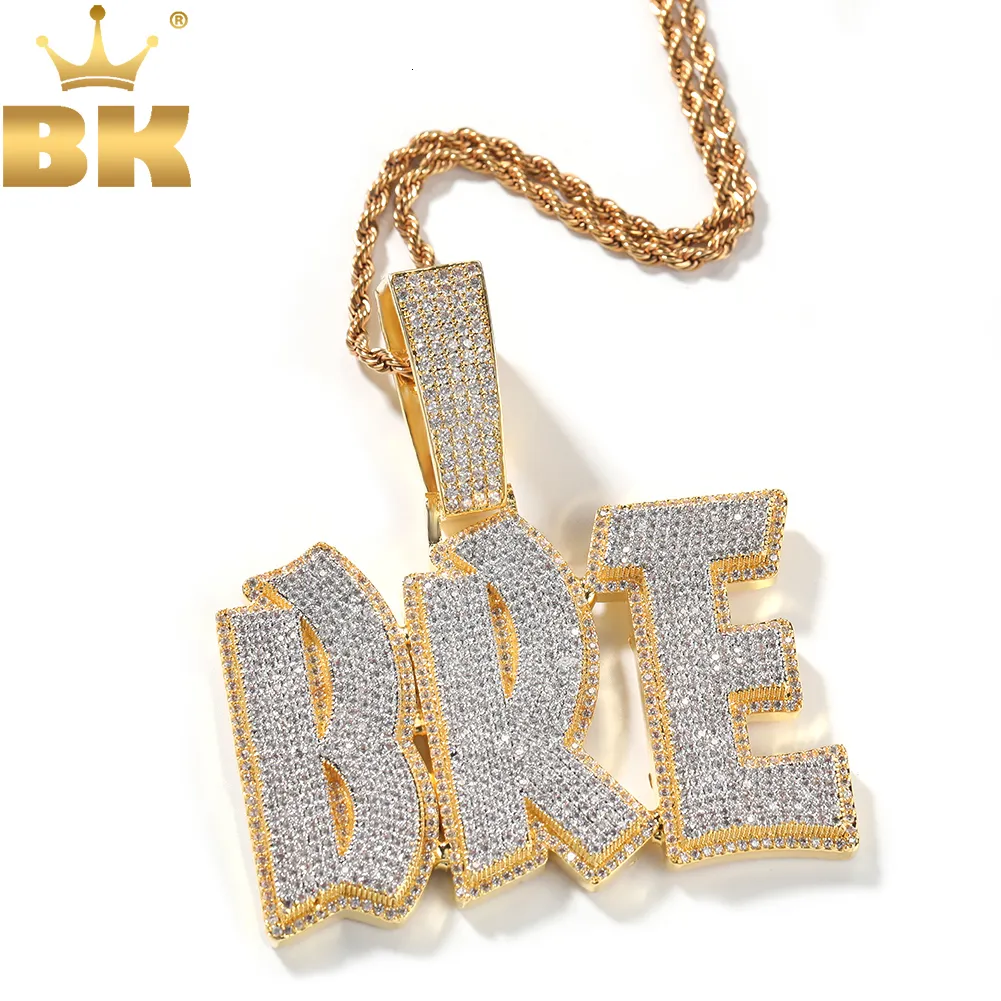 Pendant Necklaces THE BLING KING Double Layer Initial Letters Pendant Micro Paved Cubic Zirconia Personalized NamePlate Necklace Hiphop Jewelry 230908