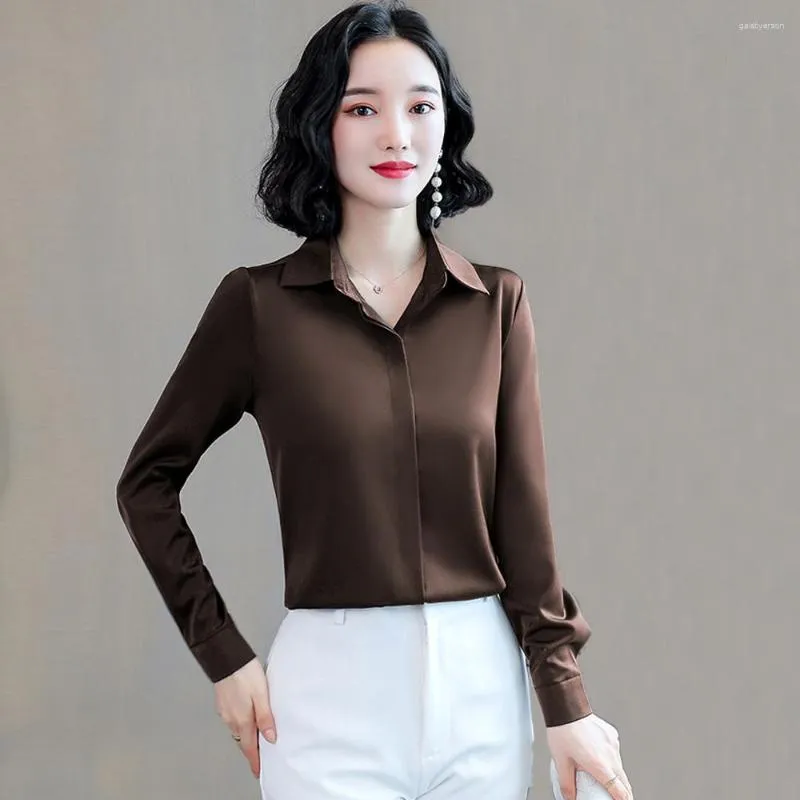 Women's Blouses Fashion Woman 2023 Office Lady Simplicity Hidden Breasted Silk Satin Shirts For Women Basic Clothing Female Casual Tops