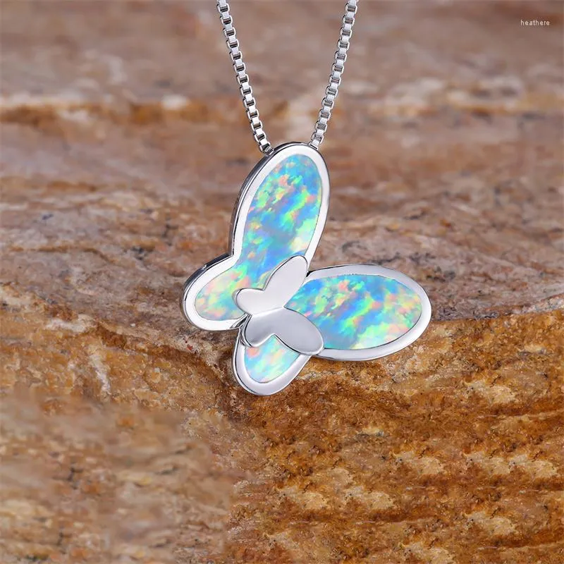 Pendant Necklaces White Blue Opal Stone Charm Cute Female Butterfly Necklace For Women Rose Gold Silver Color Chain Boho Jewelry