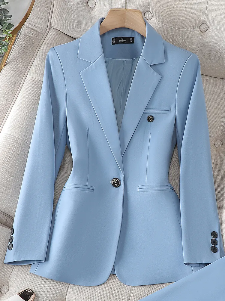 Costumes pour femmes Blazers Haute qualité à manches longues femme Blazer femmes bleu café kaki simple bouton veste mince dames affaires vêtements de travail manteau formel 230907